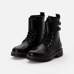 Friboo LEATHER BOOTIES - Schnürstiefelette - Black, Kinder -Fribo Stil Geschaft 23f63ecd4ae742559b86a7fe44bff596